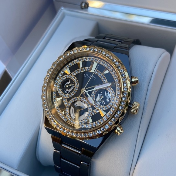 New GUESS Gold-Tone and Black Ceramic Multifunction Watch main image 5